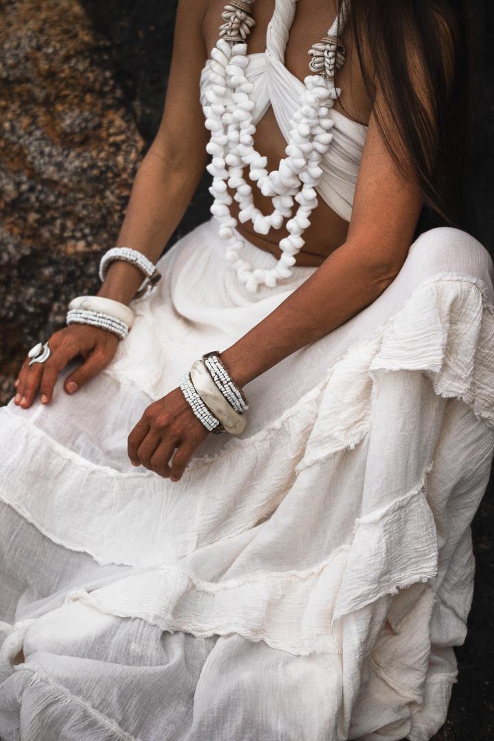 Mira Cotton Boho Ruffle Skirt Undyed