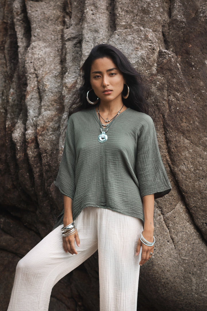 Sola Butterfly Top Sage - Grey