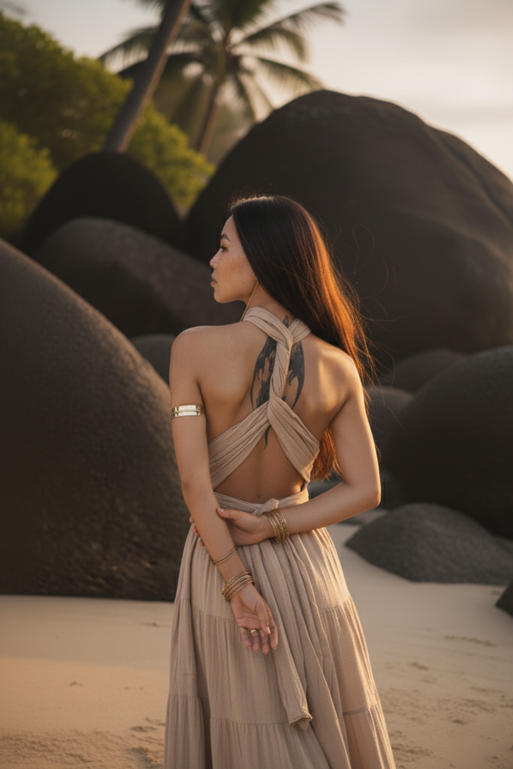 Amara Bohemian Maxi Dress Beige