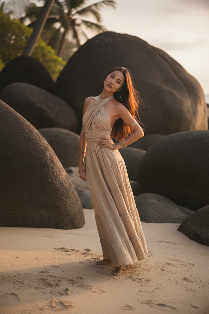 Amara Bohemian Maxi Dress Beige