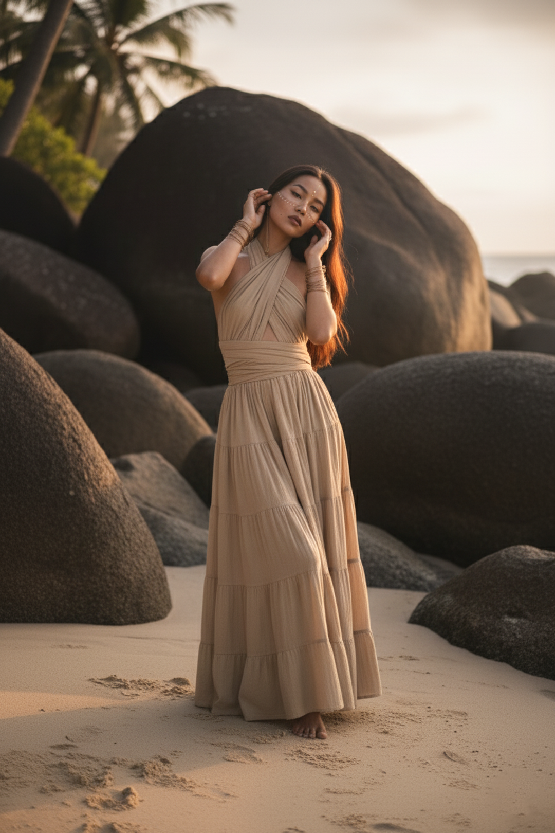 Amara Bohemian Maxi Dress Beige