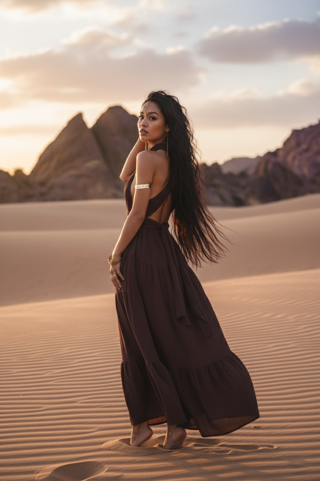 Amara Bohemian Maxi Dress Brown