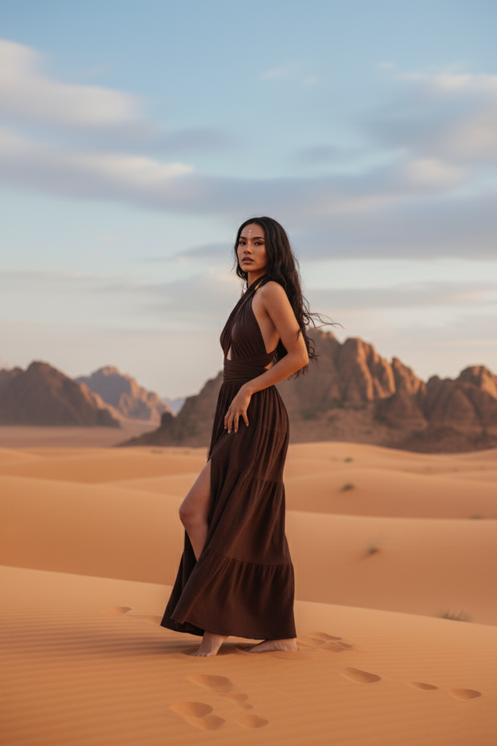 Amara Bohemian Maxi Dress Brown