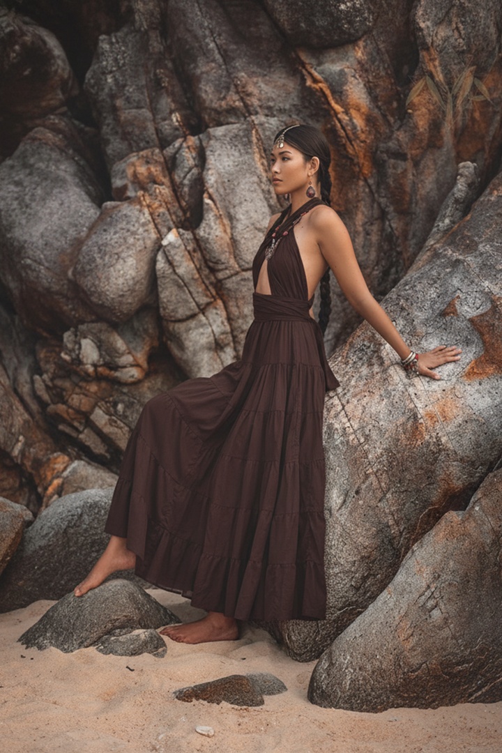 Amara Bohemian Maxi Dress Brown