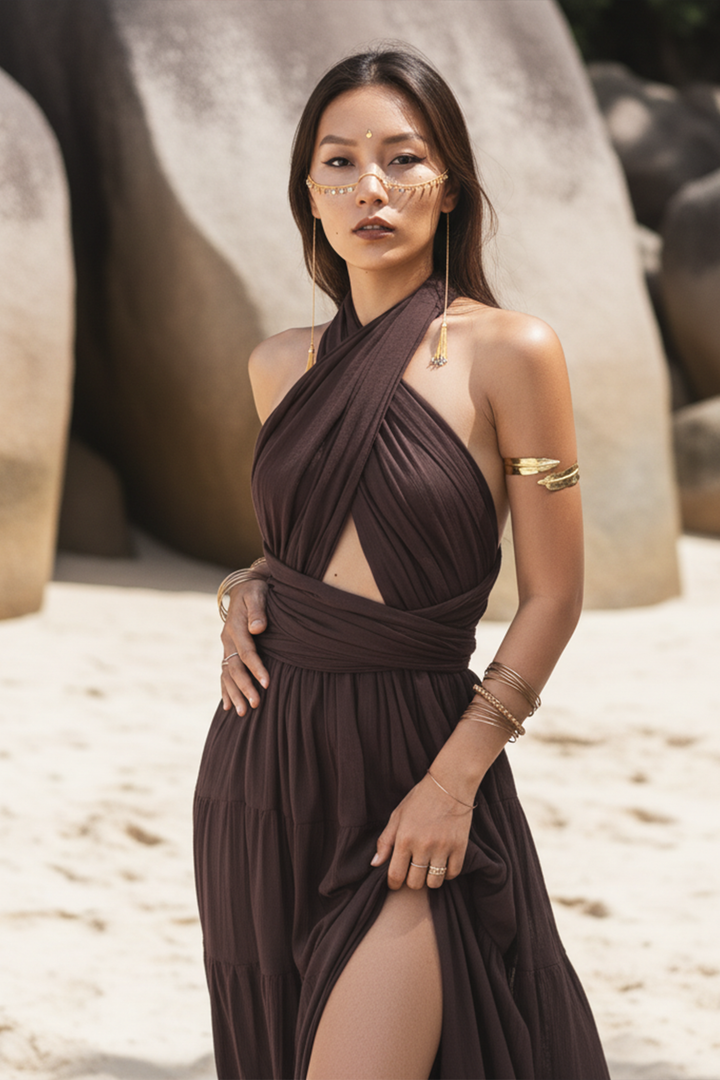 Amara Bohemian Maxi Dress Brown