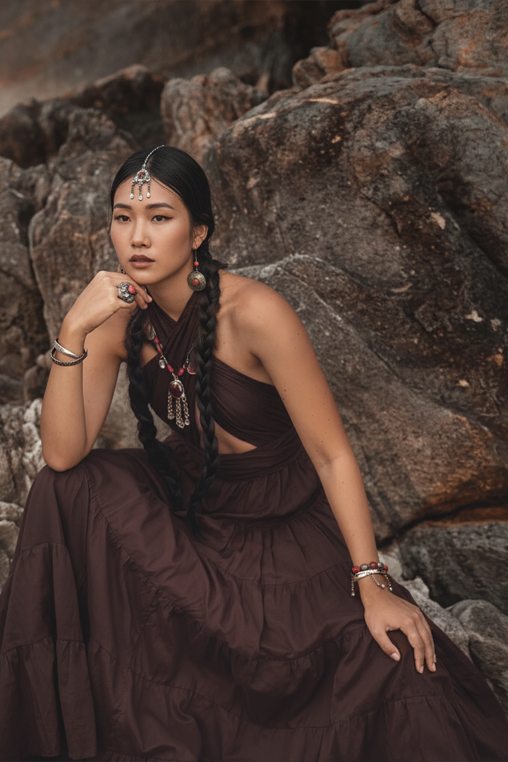 Amara Bohemian Maxi Dress Brown