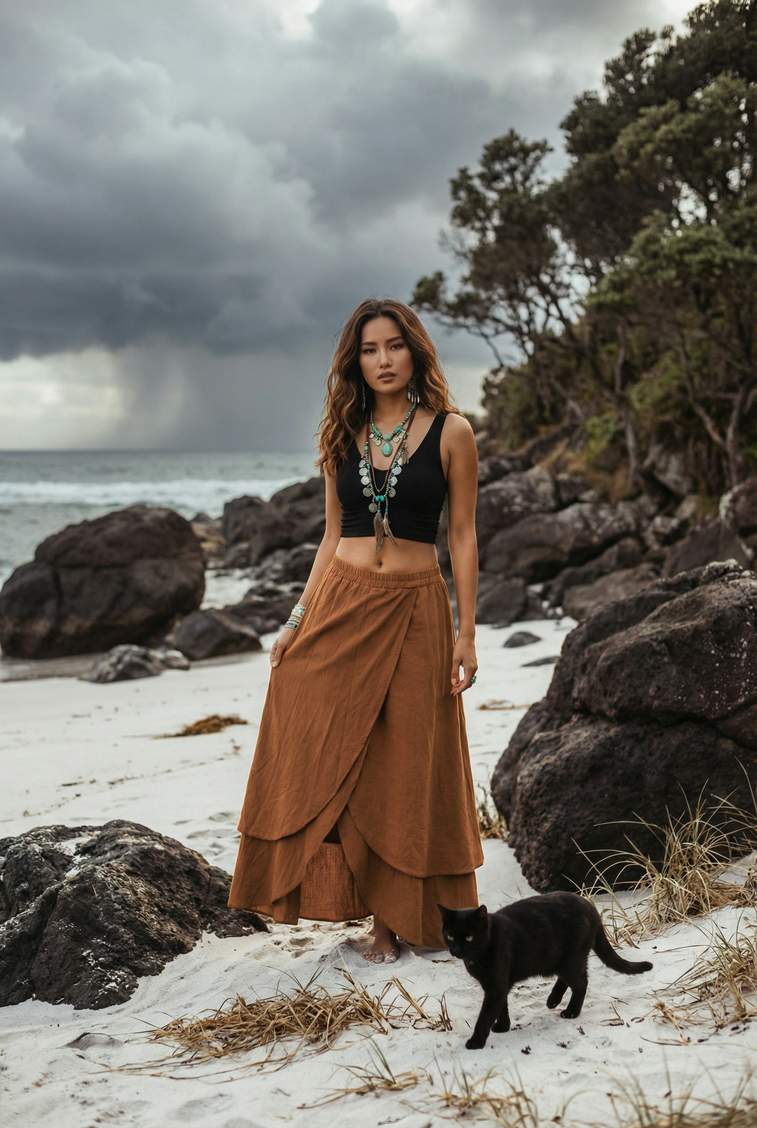 Nalani Cotton Wrap Skirt Burnt Orange