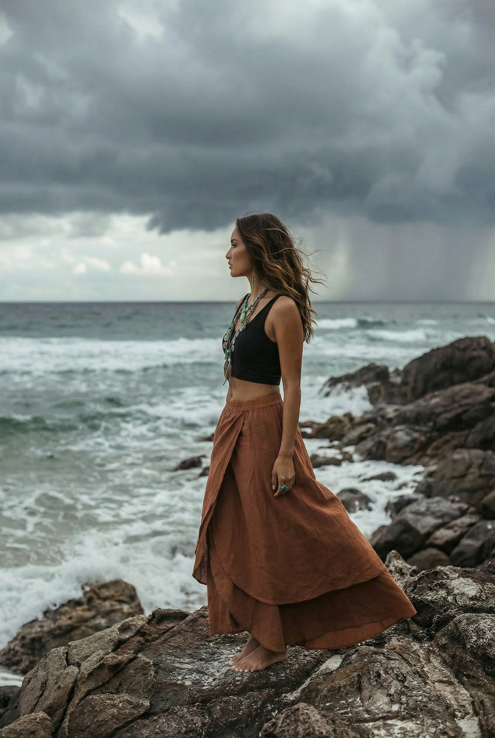 Nalani Cotton Wrap Skirt Burnt Orange