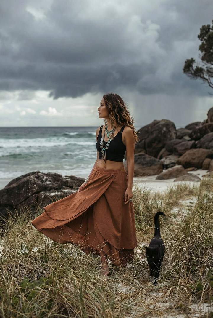 Nalani Cotton Wrap Skirt Burnt Orange