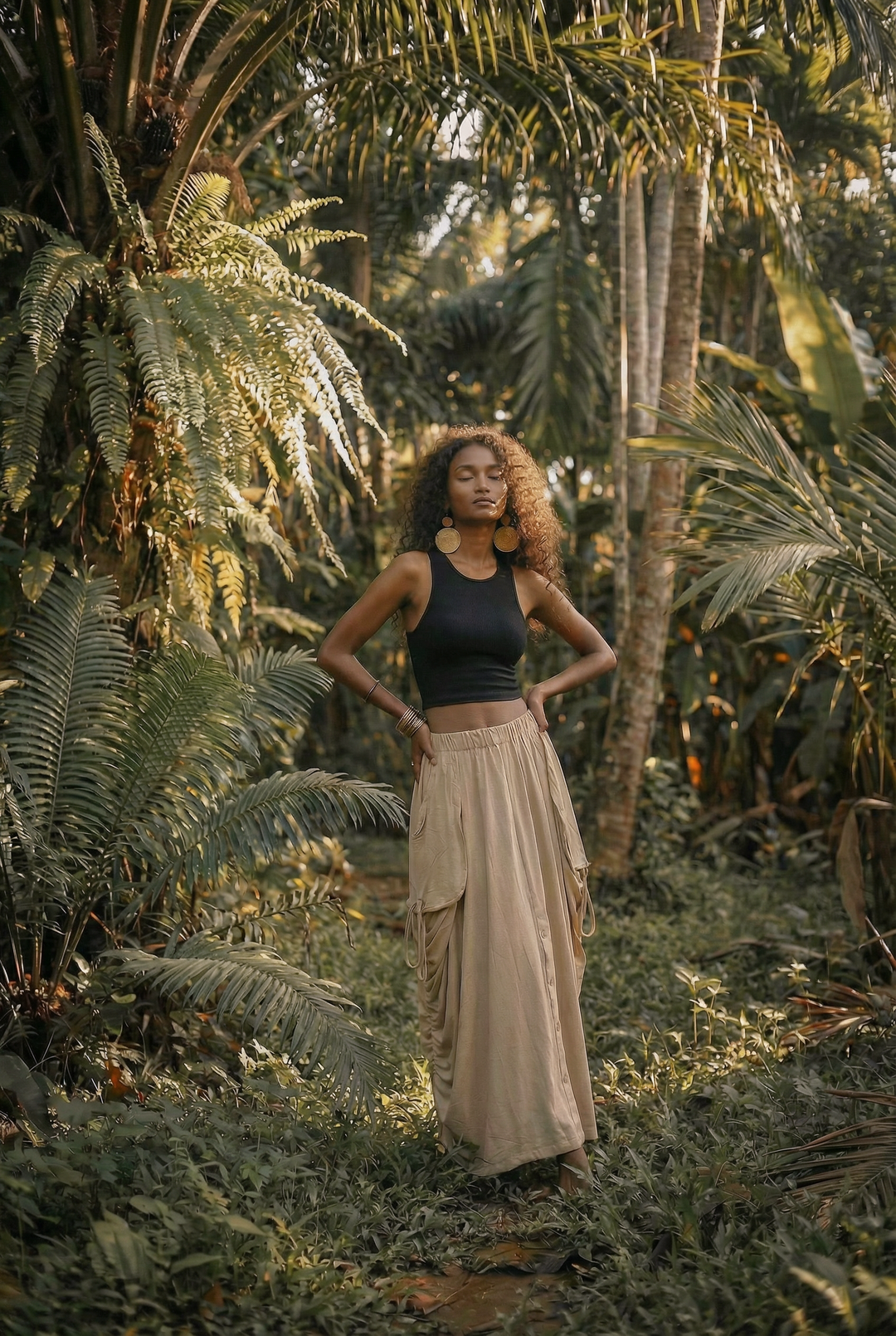 2-in-1 Maxi Skirt Palazzo Pants Beige