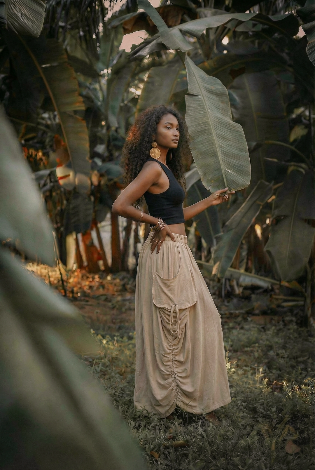 2-in-1 Maxi Skirt Palazzo Pants Beige