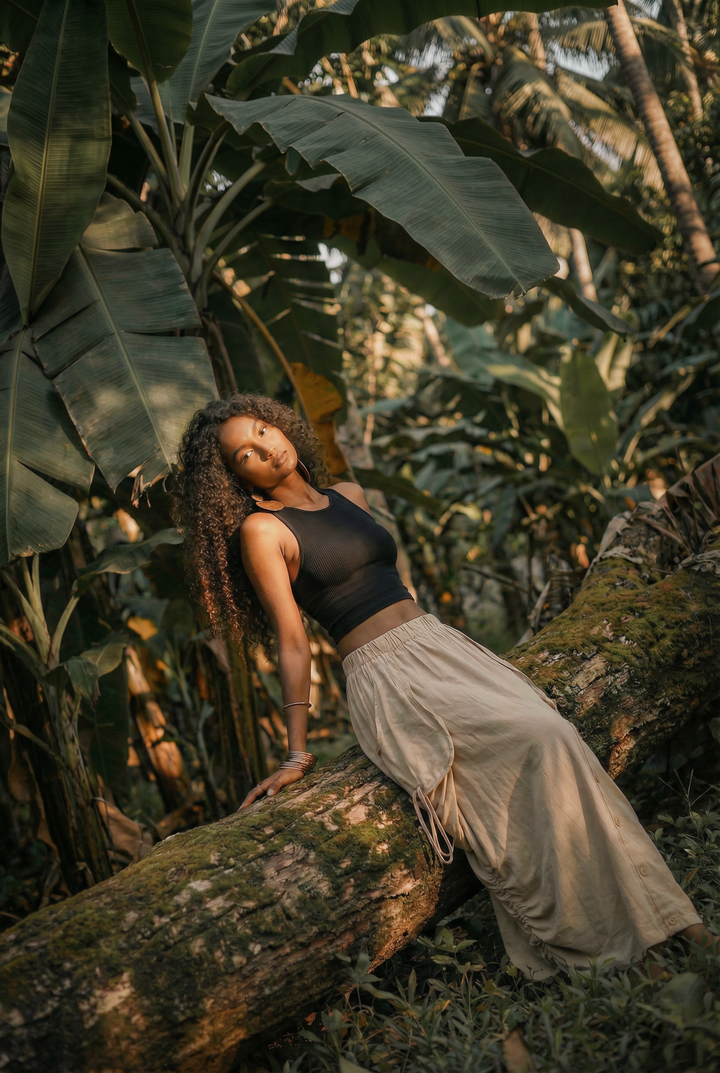 2-in-1 Maxi Skirt Palazzo Pants Beige