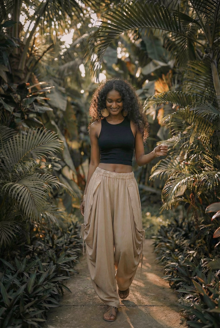 2-in-1 Maxi Skirt Palazzo Pants Beige