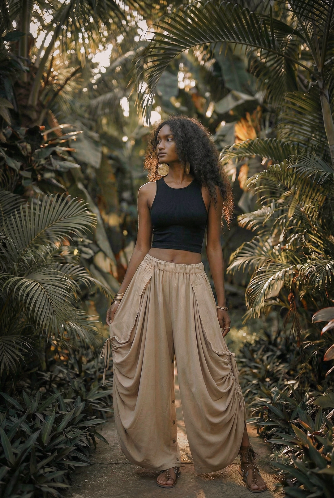 2-in-1 Maxi Skirt Palazzo Pants Beige