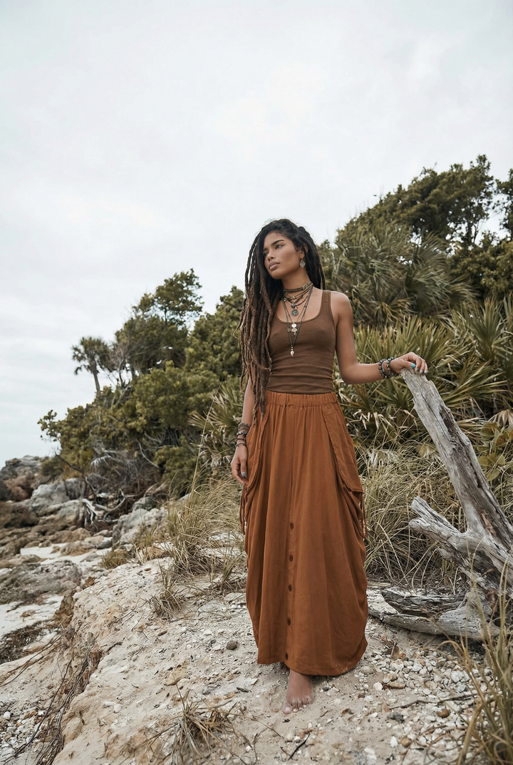 2-in-1 Maxi Skirt Palazzo Pants Burnt Orange