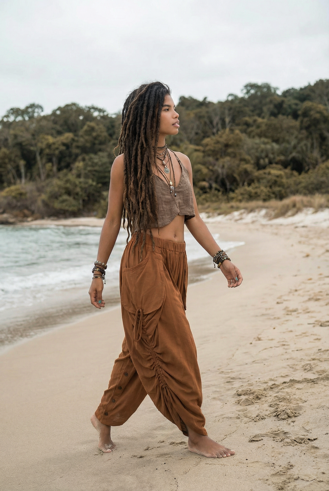 2-in-1 Maxi Skirt Palazzo Pants Burnt Orange