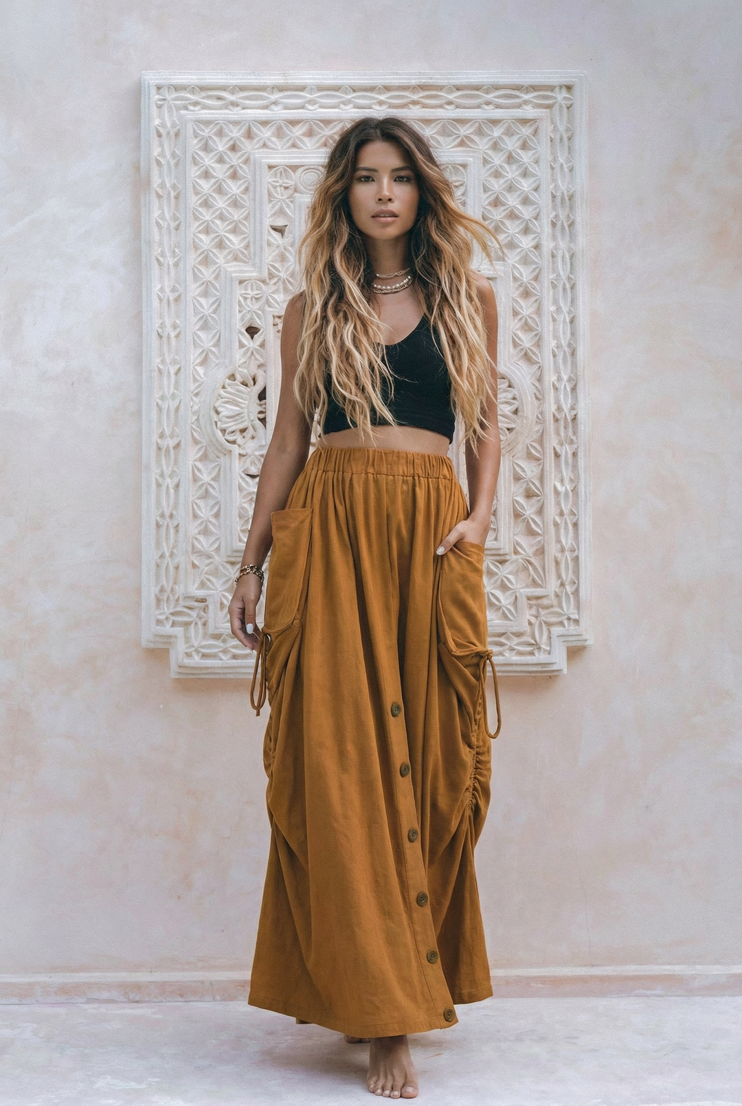 2-in-1 Maxi Skirt Palazzo Pants Copper