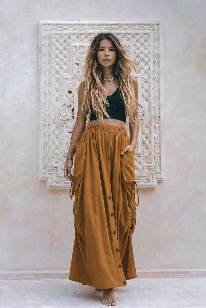 2-in-1 Maxi Skirt Palazzo Pants Copper