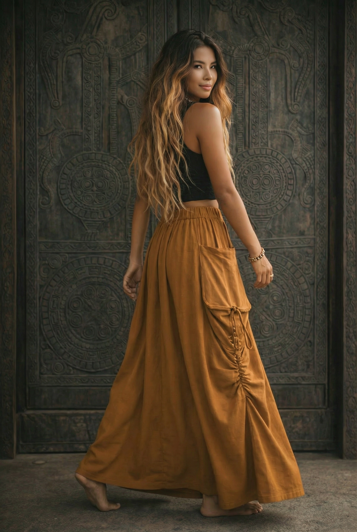 2-in-1 Maxi Skirt Palazzo Pants Copper