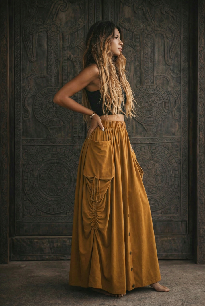 2-in-1 Maxi Skirt Palazzo Pants Copper