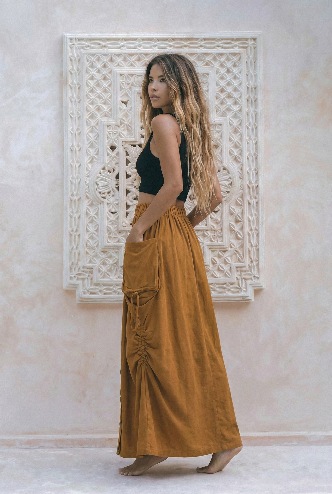 2-in-1 Maxi Skirt Palazzo Pants Copper