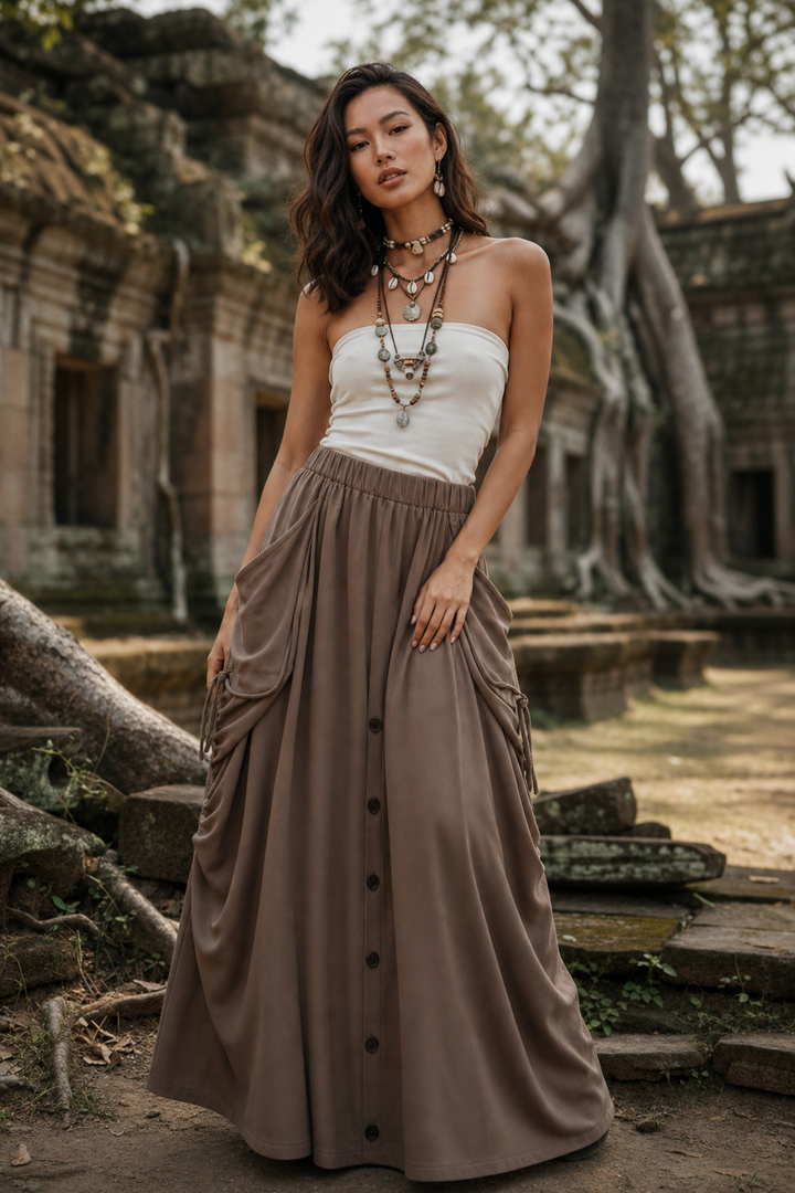2-in-1 Maxi Skirt Palazzo Pants Desert Orchid