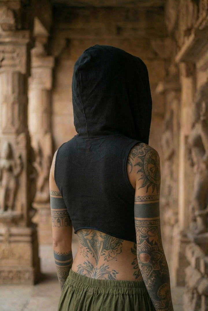 Sleeveless Hoodie Crop Nomad Top Black