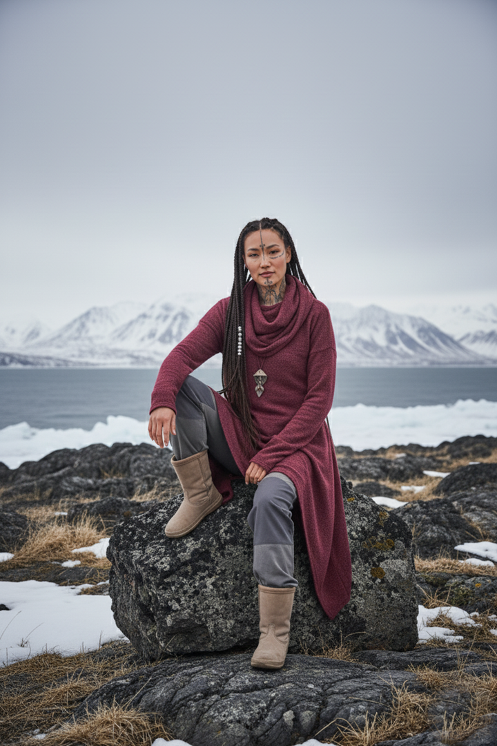 Long Hooded Sweater Coat Sheela Red