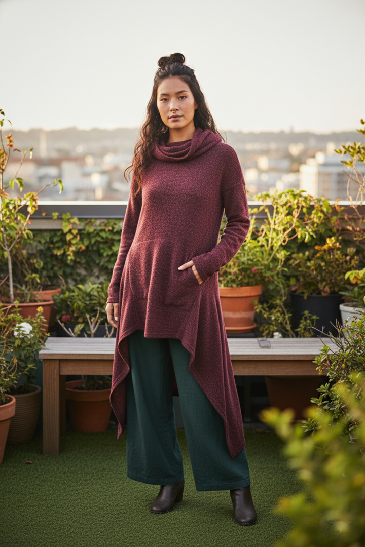 Long Hooded Sweater Coat Sheela Red