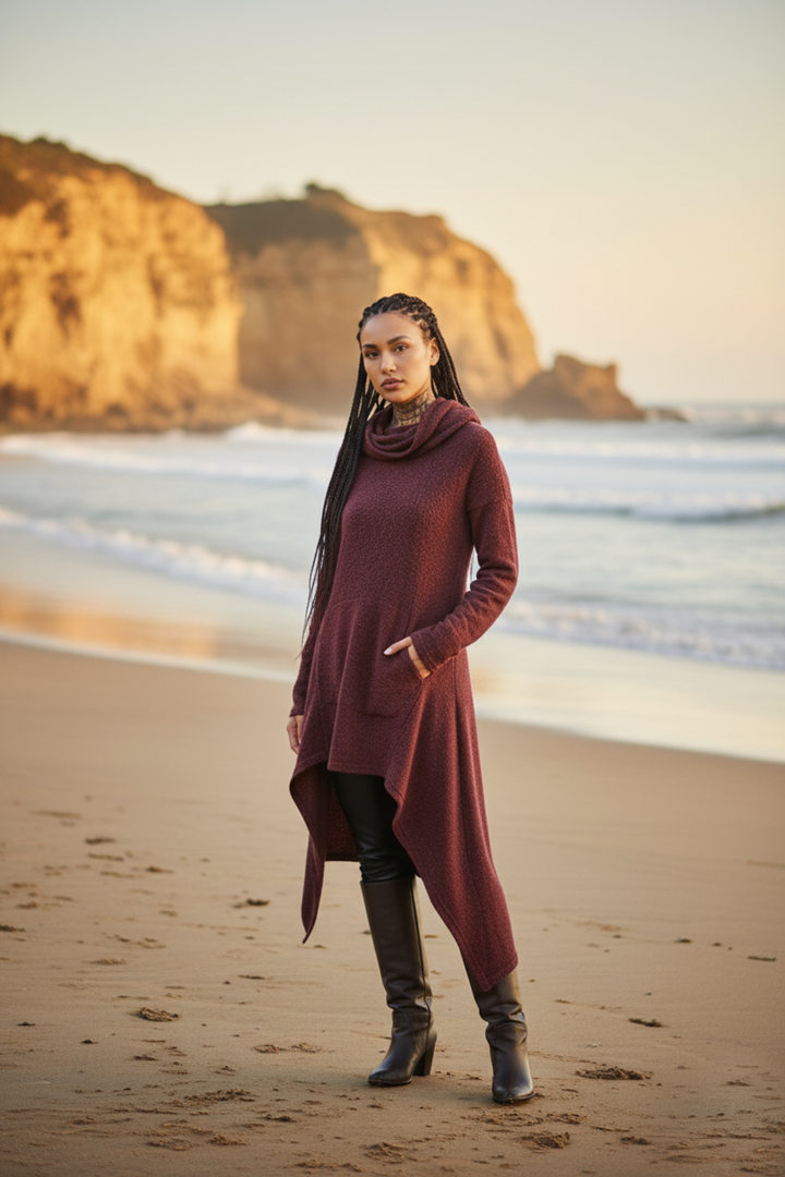 Long Hooded Sweater Coat Sheela Red