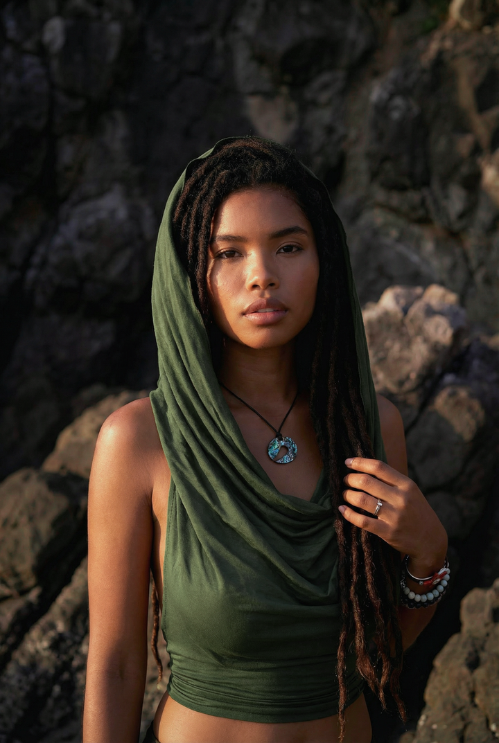 Backless Hood Top Murrala Green