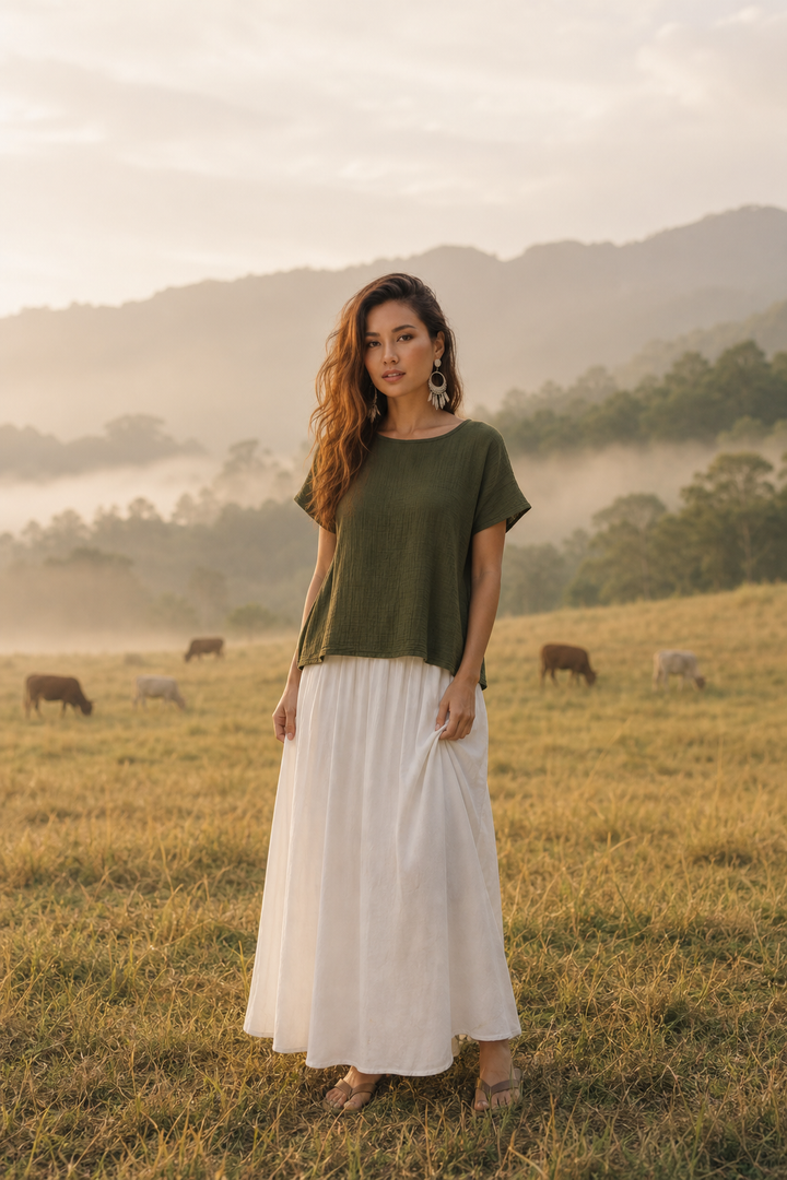 Zaira Gauze Cotton Top Olive