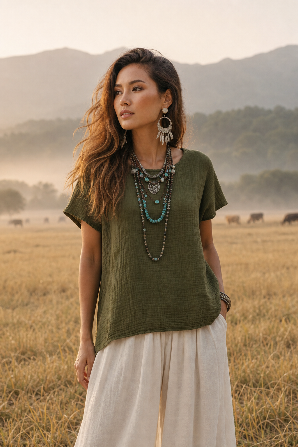 Zaira Gauze Cotton Top Olive