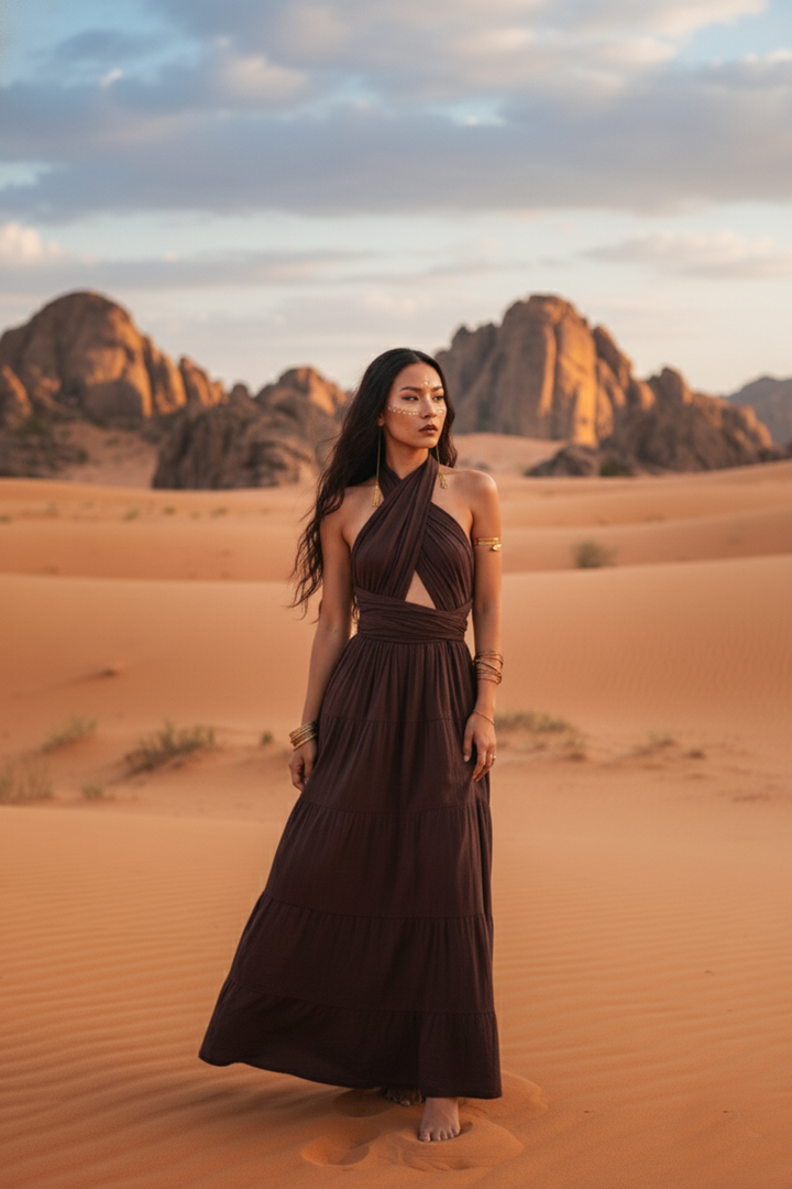 Amara Bohemian Maxi Dress Brown