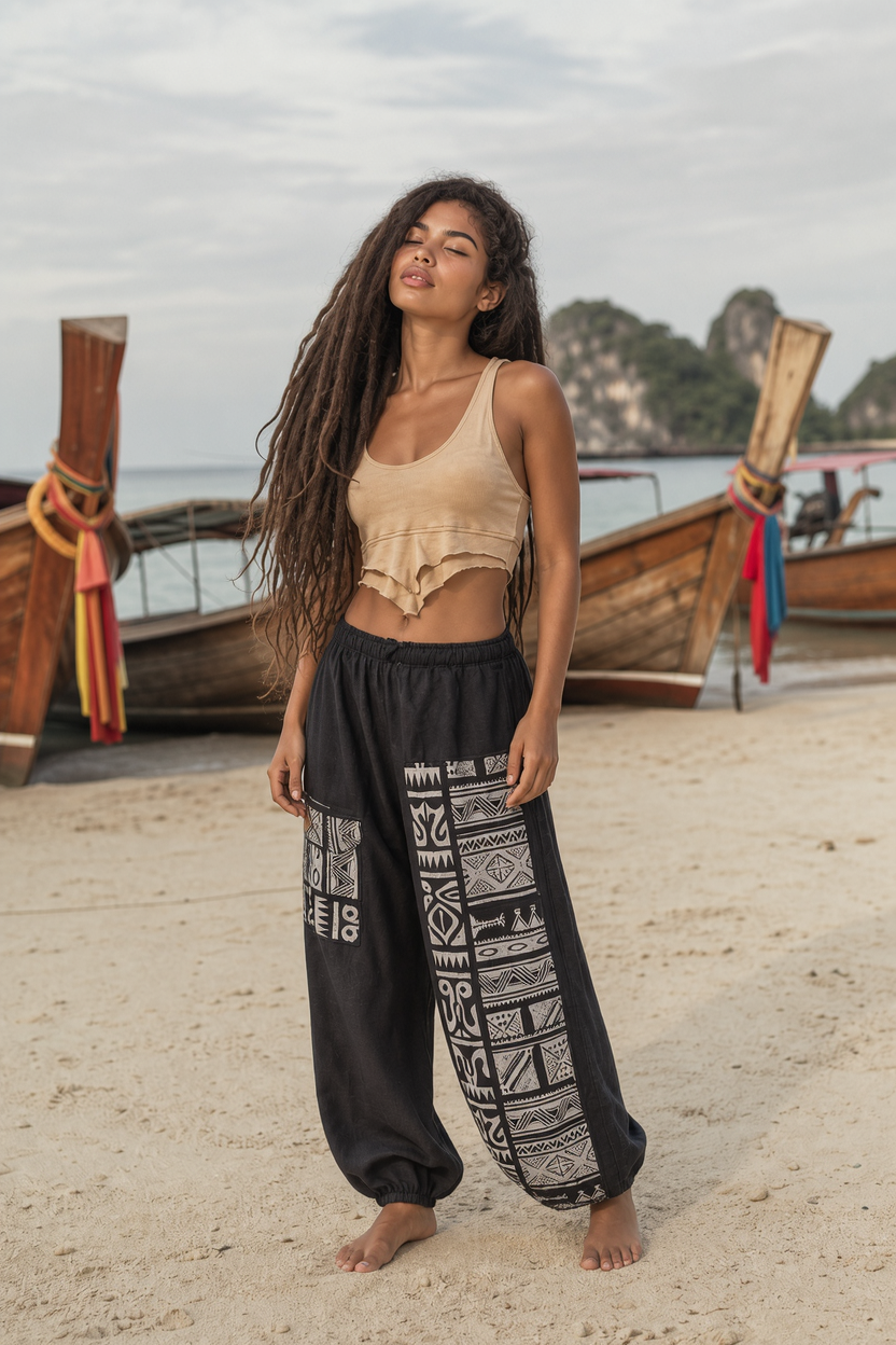 Gaia Totem Cotton Pants Black