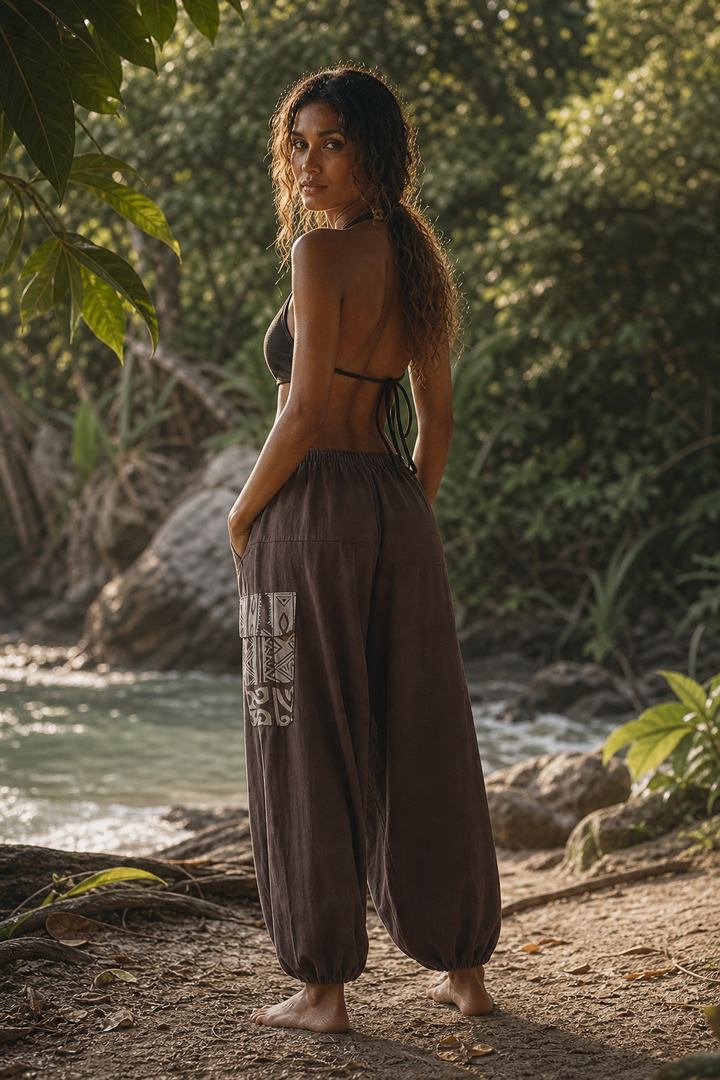 Gaia Totem Cotton Pants Brown