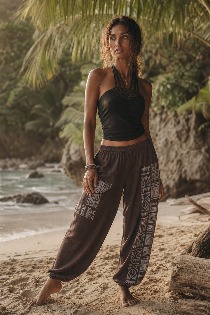 Gaia Totem Cotton Pants Brown