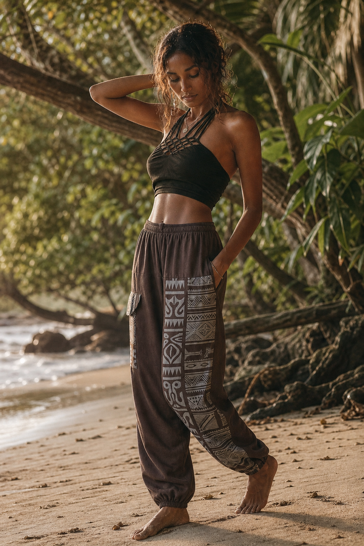 Gaia Totem Cotton Pants Brown