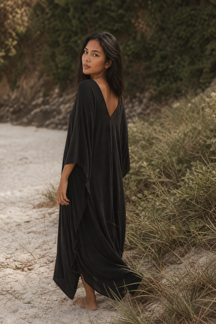 Maxi Kaftan Dress Solid Black