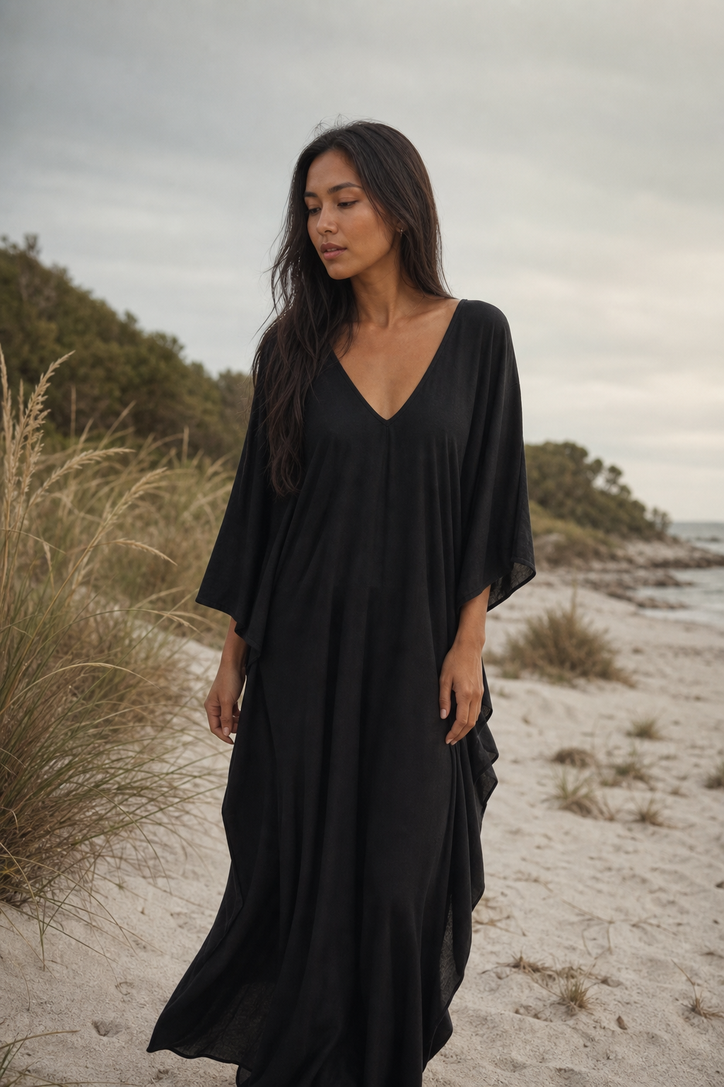Maxi Kaftan Dress Solid Black