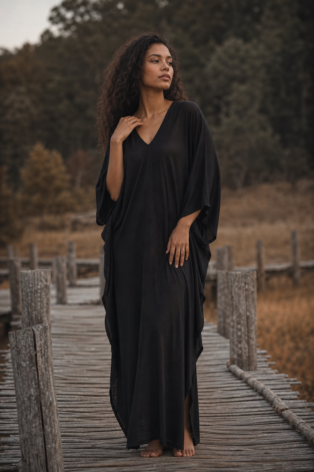 Maxi Kaftan Dress Solid Black