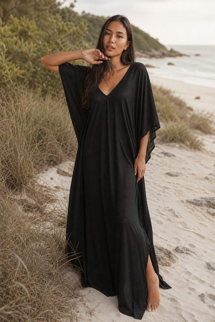 Maxi Kaftan Dress Solid Black