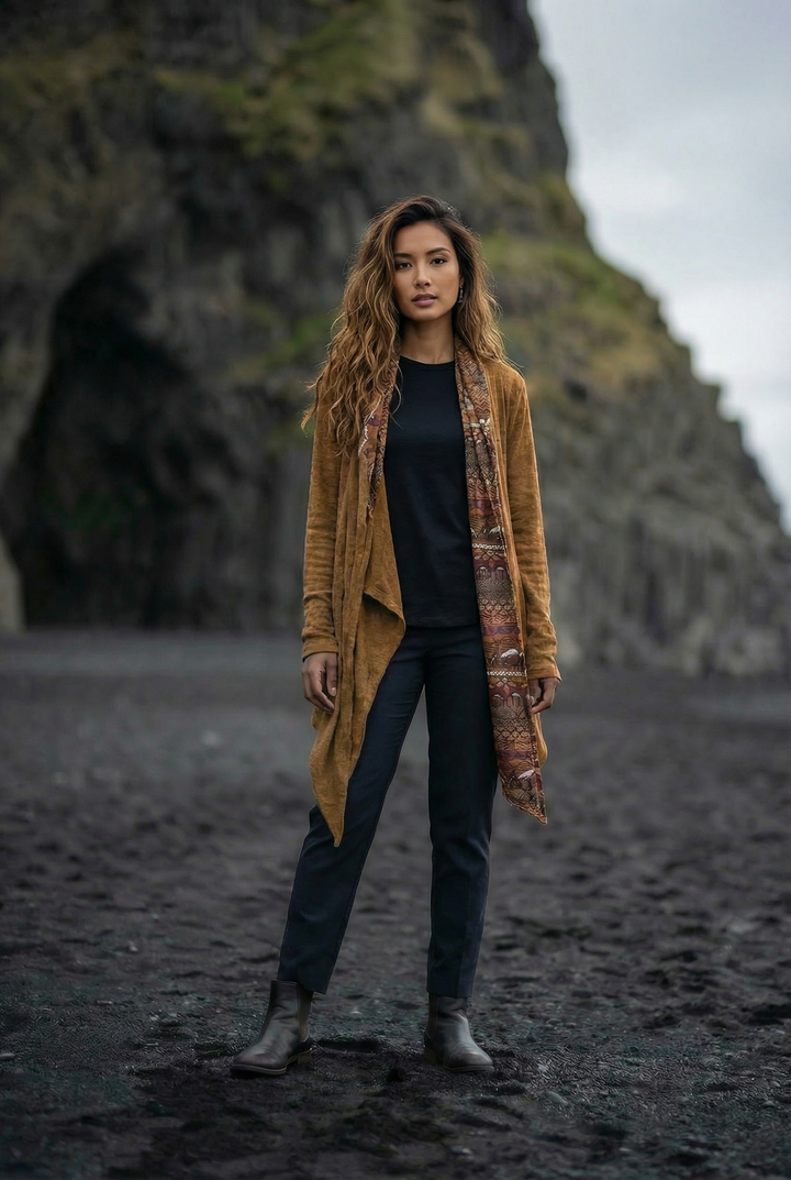 Nyx Hooded Sweater Cardigan Caramel Mandala