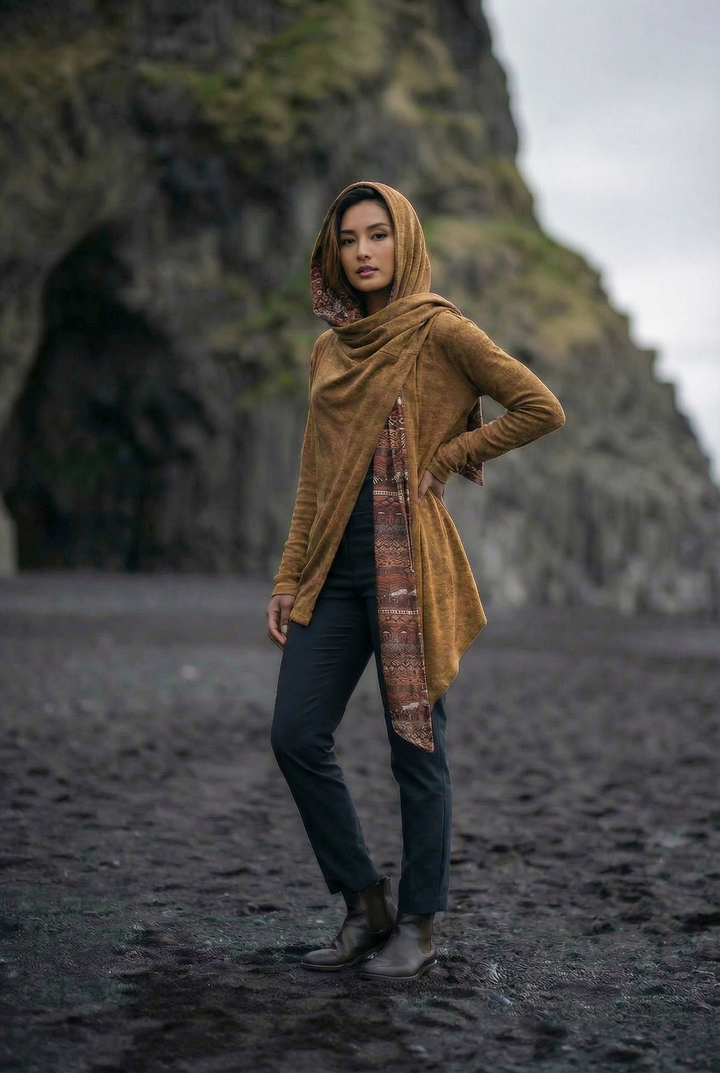 Nyx Hooded Sweater Cardigan Caramel Mandala