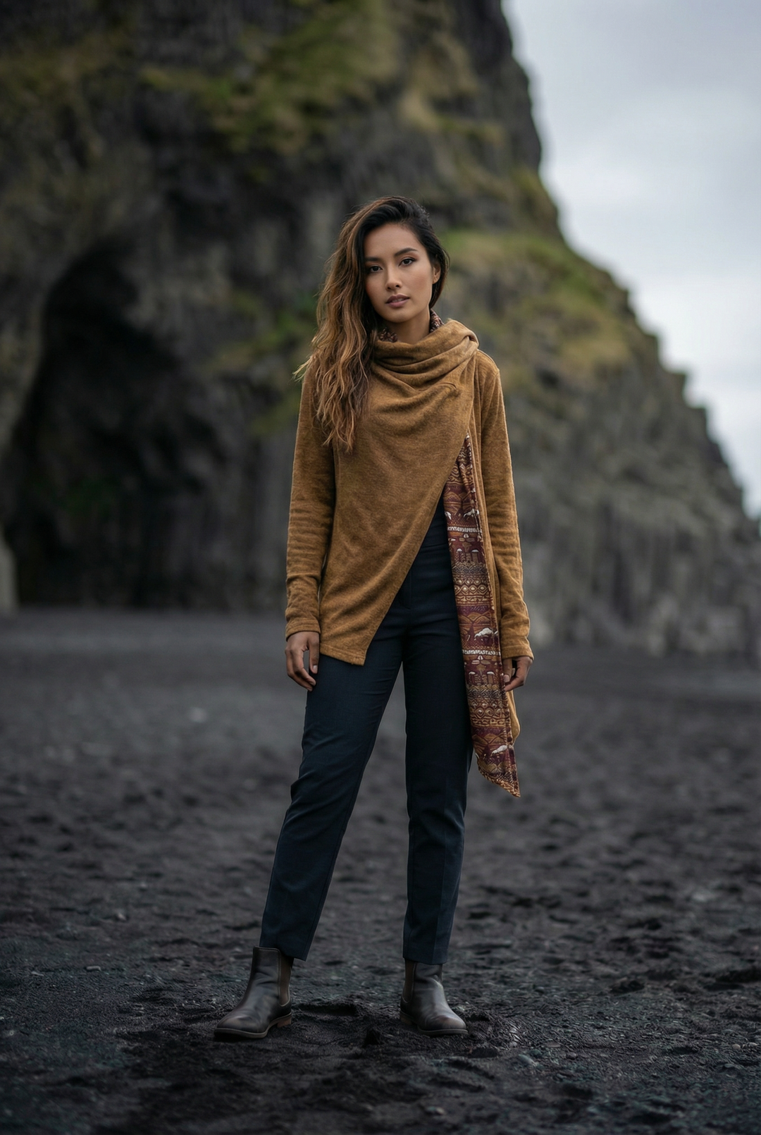 Nyx Hooded Sweater Cardigan Caramel Mandala
