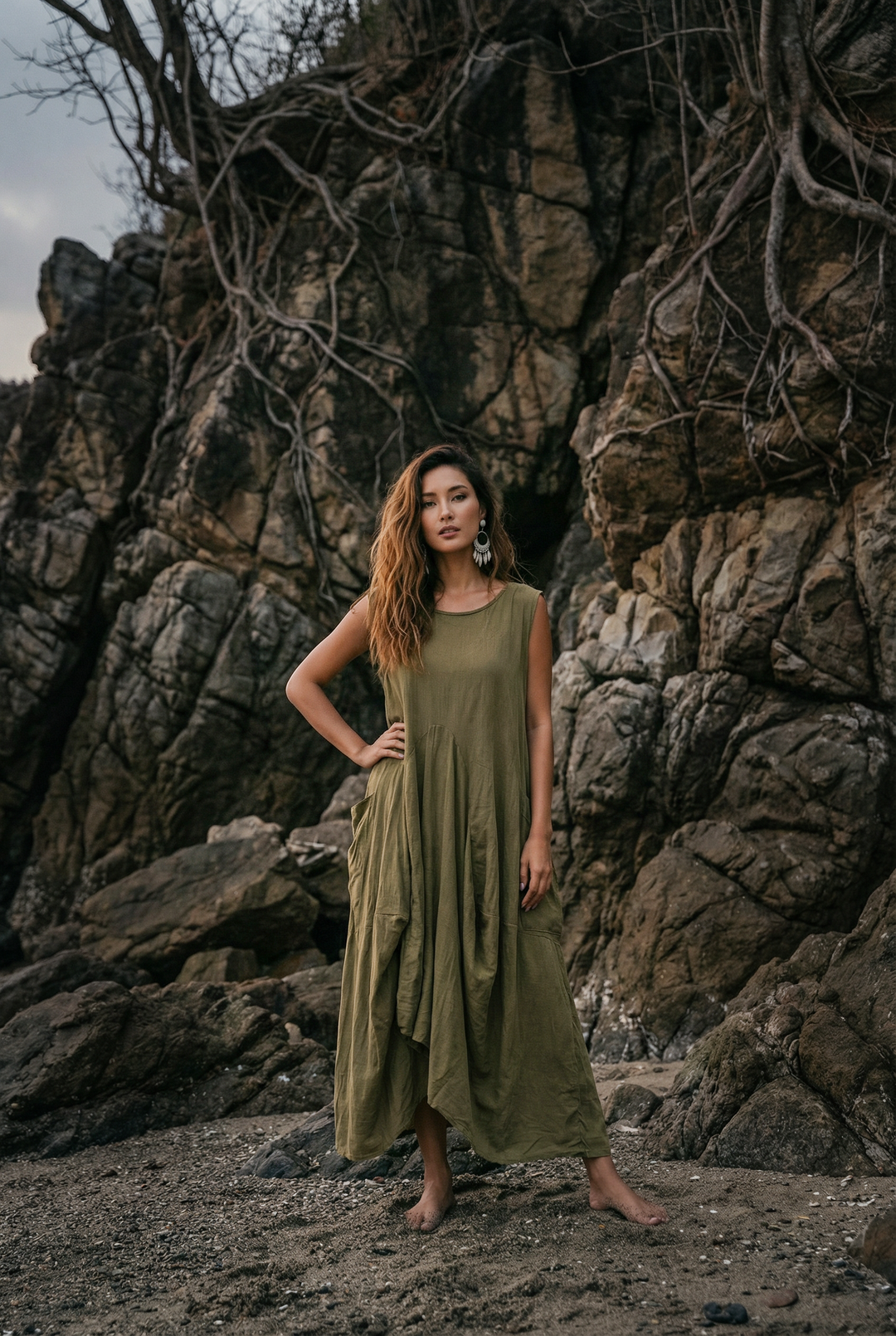 Midaxi Dress Wayan Olive