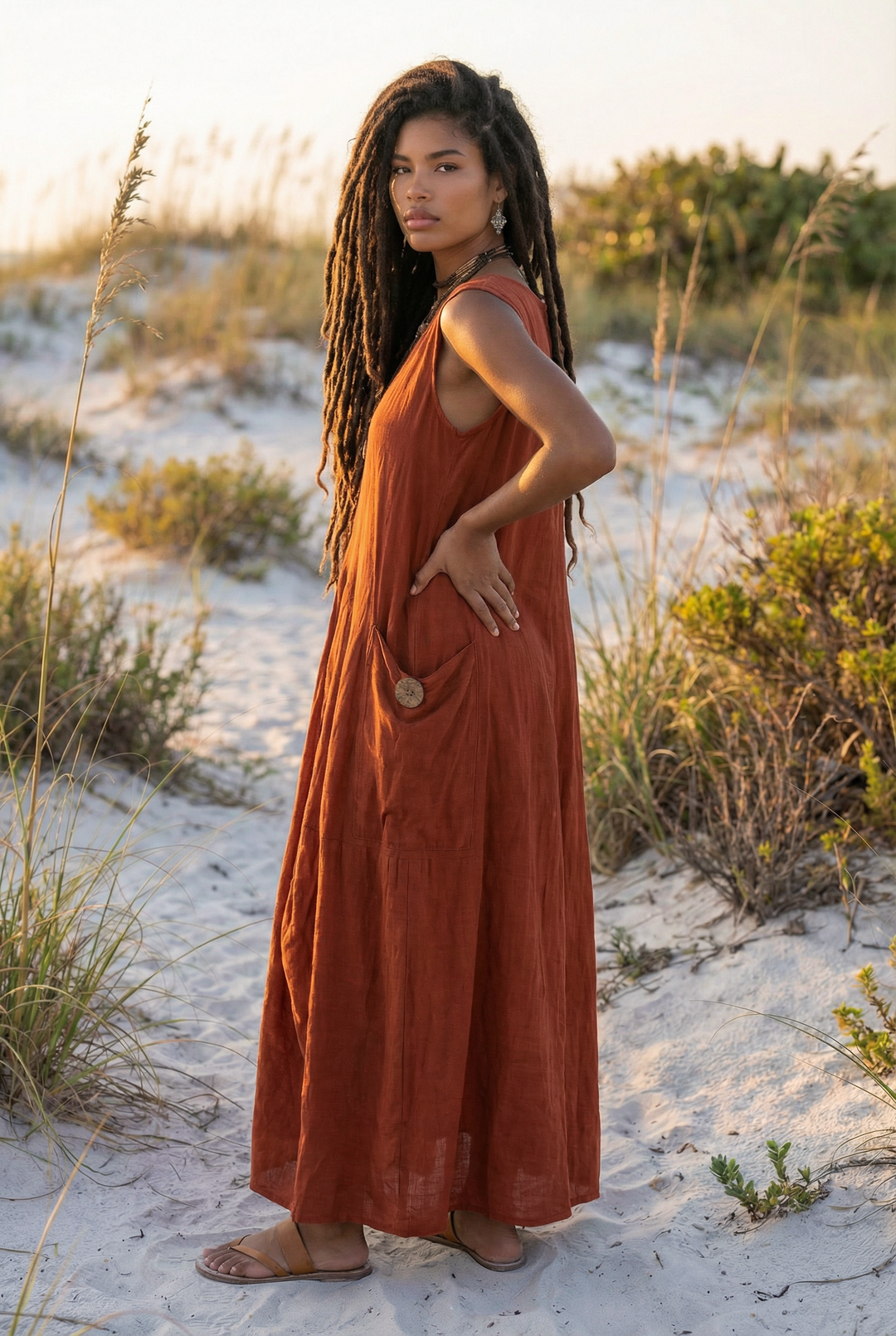 Boho Maxi Dress Wayan for Women | Natural Cotton | 2 Large Pockets | Comfortable & Stylish Rust Dress Boho Maxi Dress Wayan for Women | Natural Cotton | 2 Large Pockets | Comfortable & Stylish Rust Dress