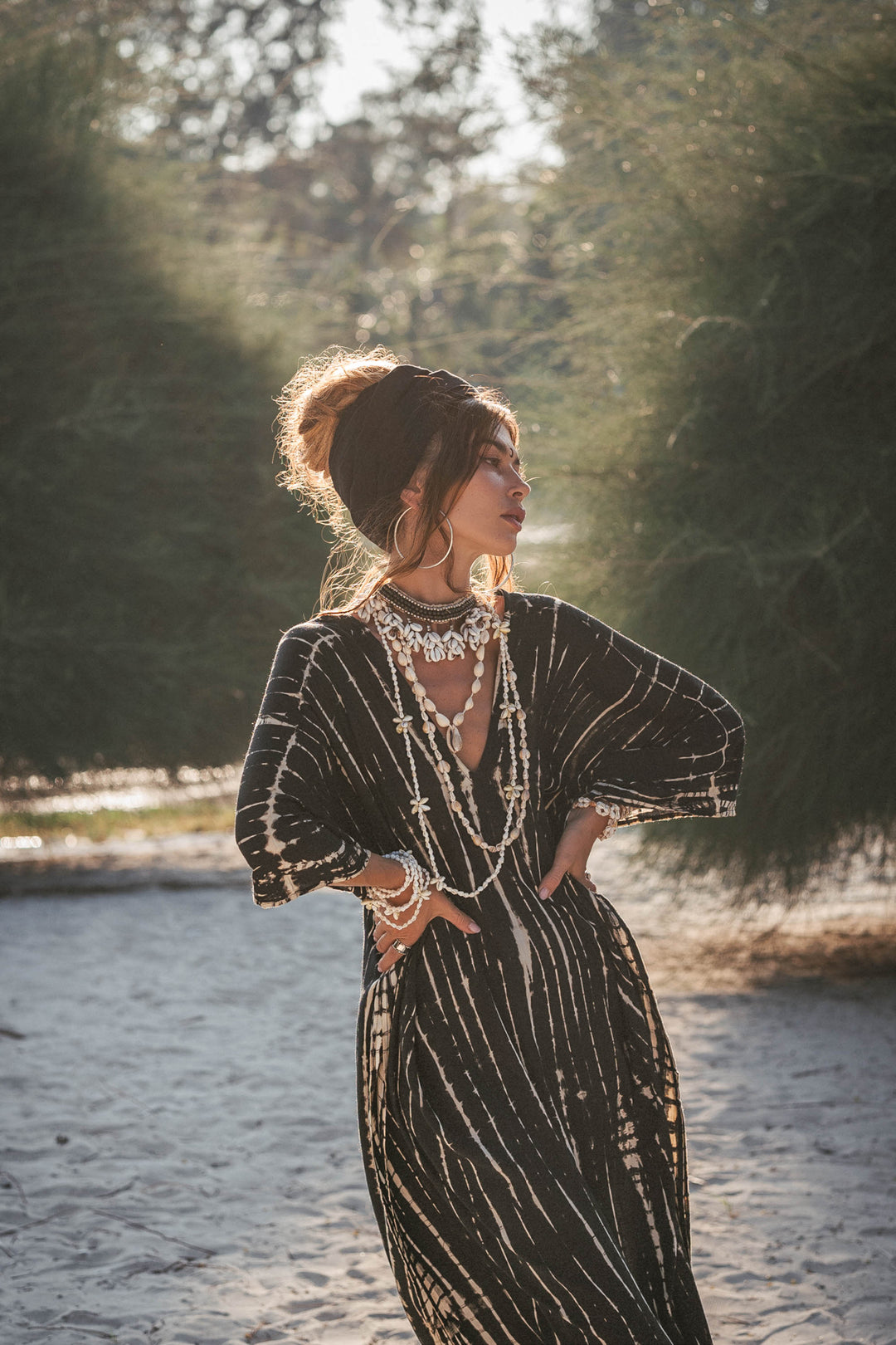 Maxi Kaftan Dress Tie Dye Black Thaluta Maxi Kaftan Dress Tie Dye Black Thaluta