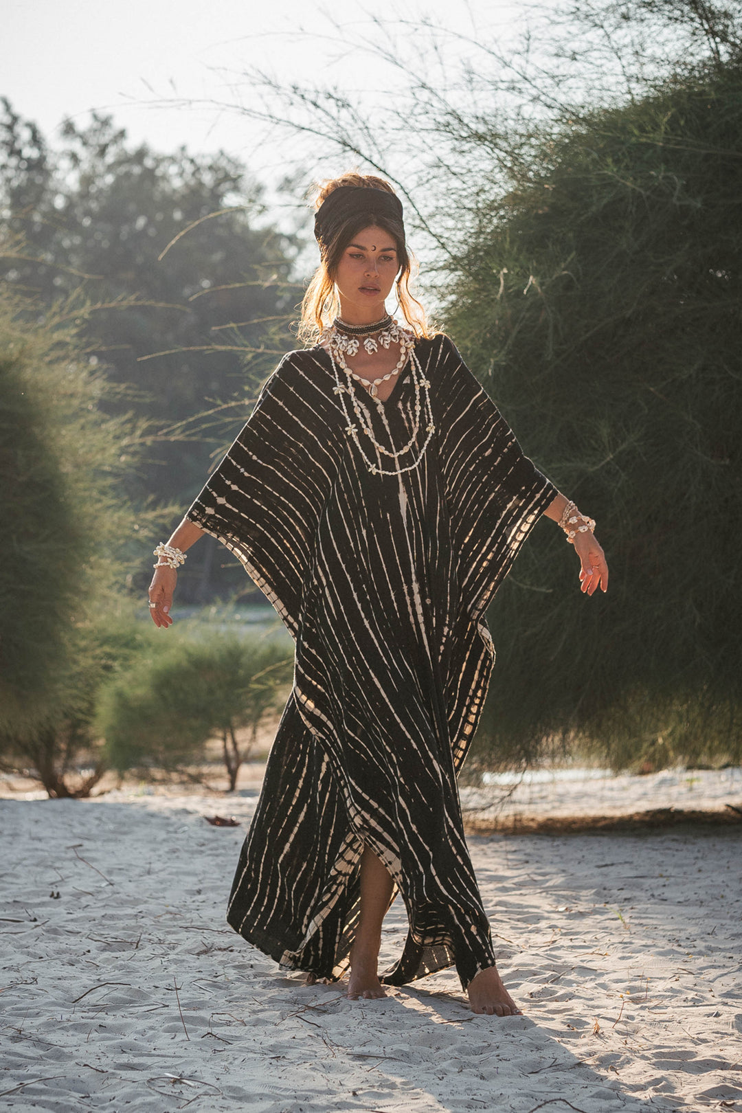 Maxi Kaftan Dress Tie Dye Black