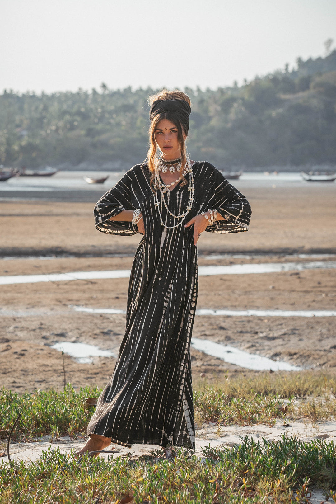 Maxi Kaftan Dress Tie Dye Black Thaluta Maxi Kaftan Dress Tie Dye Black Thaluta
